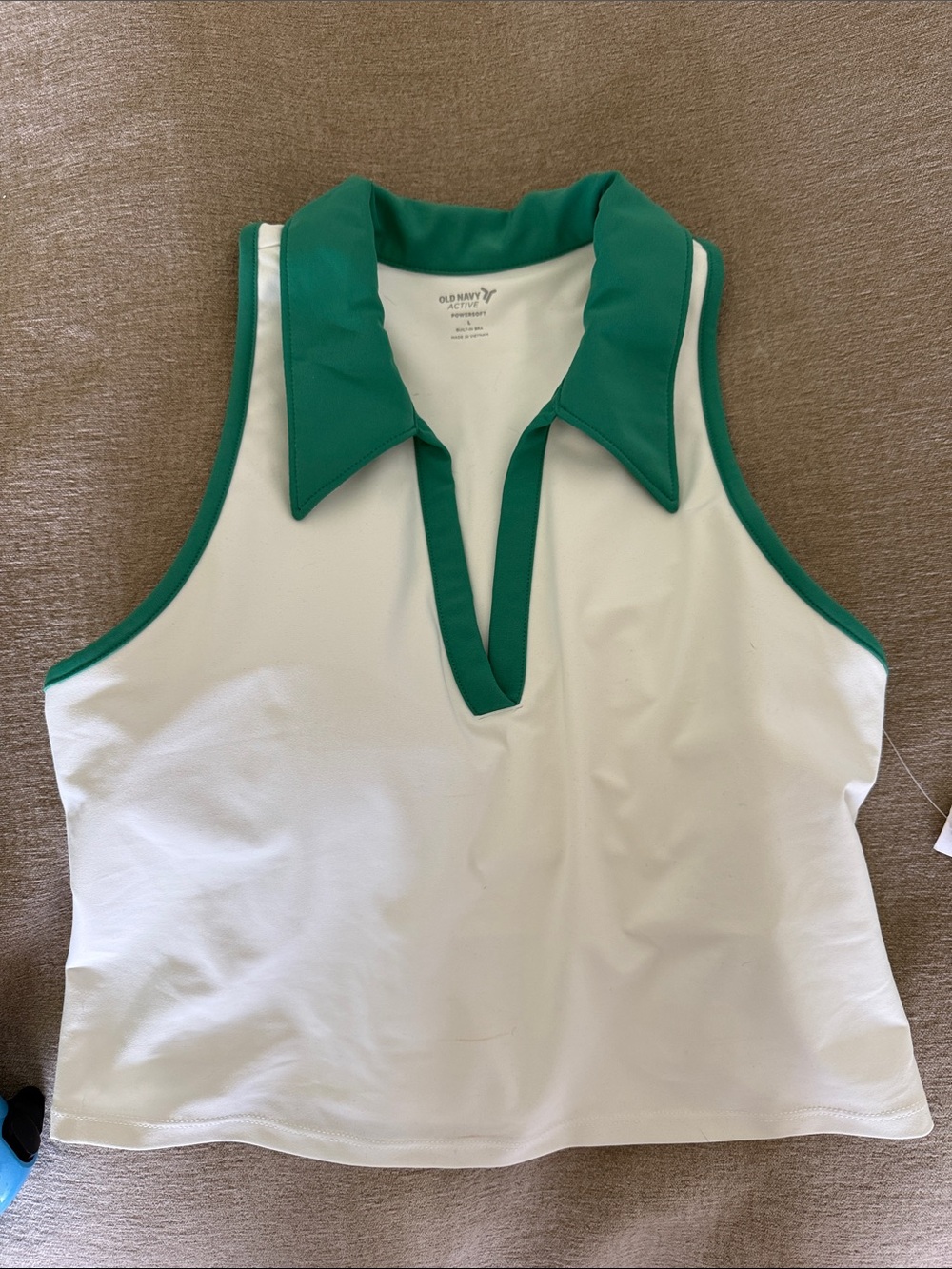 Old Navy White Tank Top with Green Collar and Trim